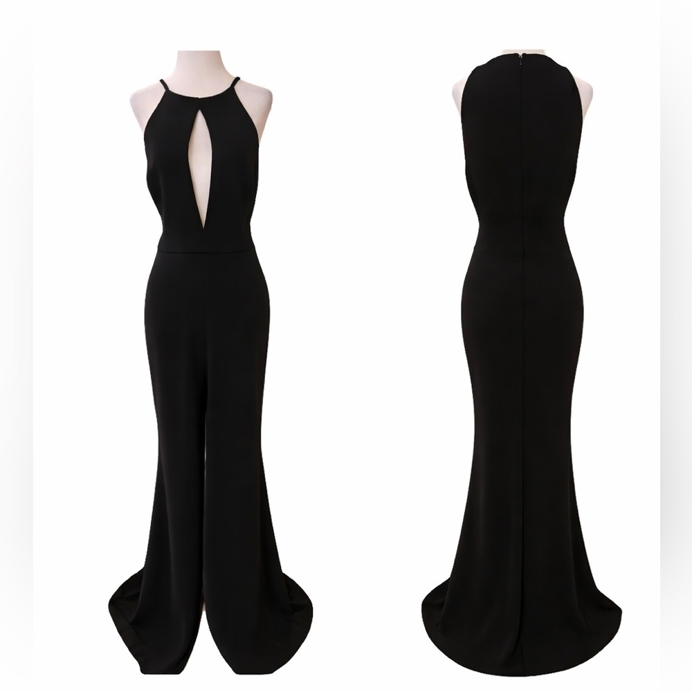 NWOT Jay Godfrey black cutout halter gown in black size 10 with front sl…